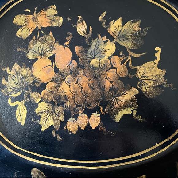 Unique Tole Painted Bowl with Handles - Picture 2 of 3